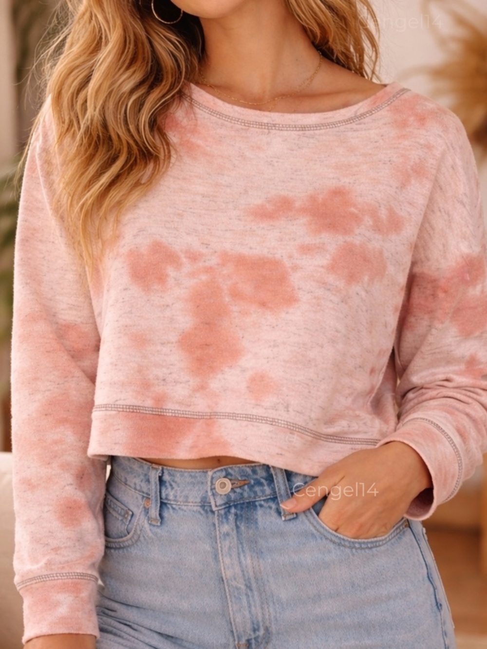 Free People Movement Tie Dye Cropped Sweatshirt Blush Pink Relaxed S NWOT